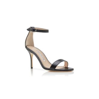 CHAOS Black Nappa Leather Ankle Strap Sandals