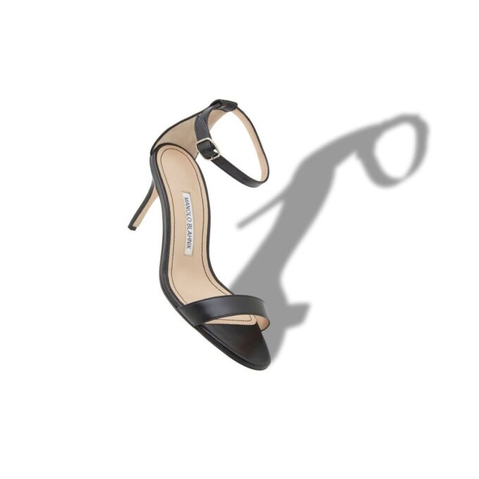 CHAOS Black Nappa Leather Ankle Strap Sandals