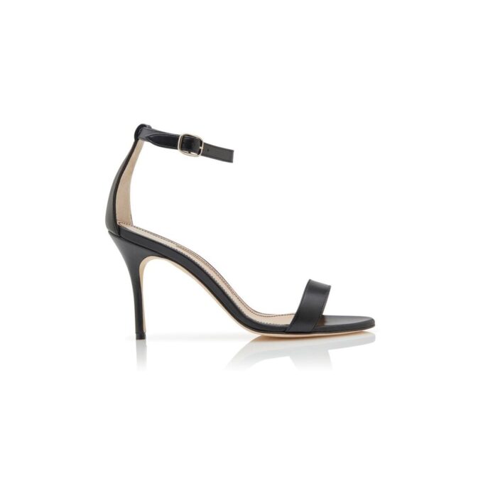 CHAOS Black Nappa Leather Ankle Strap Sandals