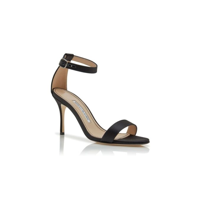CHAOS Black Satin Ankle Strap Sandals