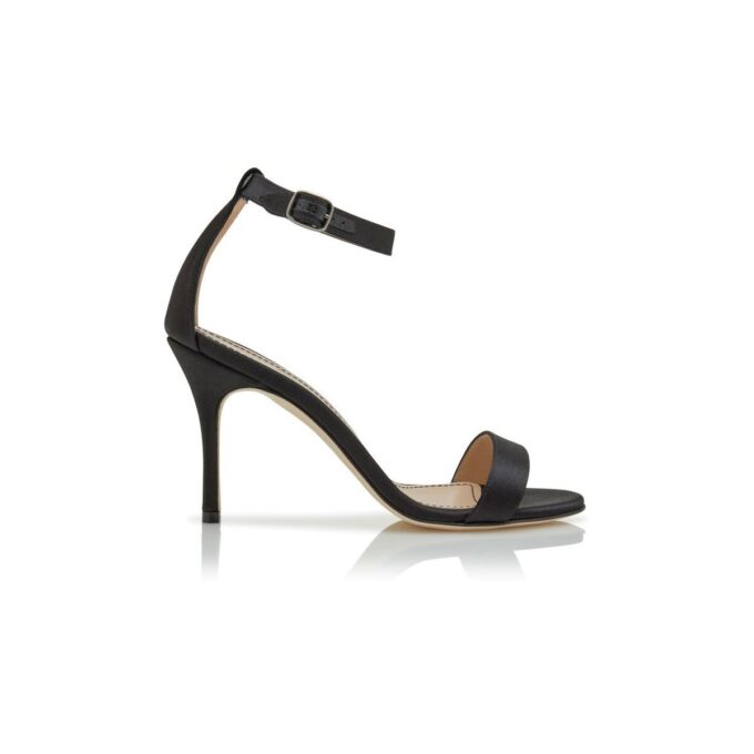 CHAOS Black Satin Ankle Strap Sandals