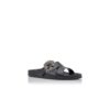 CHILANGHI Black Calf Leather Jewel Buckle Flat Mules
