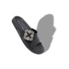 CHILANGHI Black Calf Leather Jewel Buckle Flat Mules