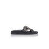 CHILANGHI Black Calf Leather Jewel Buckle Flat Mules
