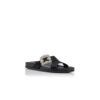 CHILANGHI Black Satin Jewel Buckle Flat Mules