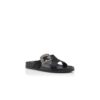 CHILANGHI Black Satin Jewel Buckle Flat Mules