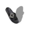 CHILANGHI Black Satin Jewel Buckle Flat Mules