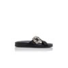 CHILANGHI Black Satin Jewel Buckle Flat Mules