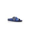 CHILANGHI Blue Satin Jewel Buckle Flat Mules