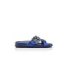 CHILANGHI Blue Satin Jewel Buckle Flat Mules