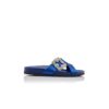 CHILANGHI Blue Satin Jewel Buckle Flat Mules