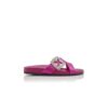 CHILANGHI Dark Fuchsia Satin Jewel Buckle Flat Mules
