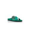 CHILANGHI Green Satin Jewel Buckle Flat Mules