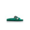CHILANGHI Green Satin Jewel Buckle Flat Mules