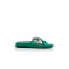 CHILANGHI Green Satin Jewel Buckle Flat Mules