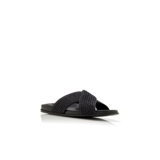 CHILTERN Black Natural Weave Flat Sandals
