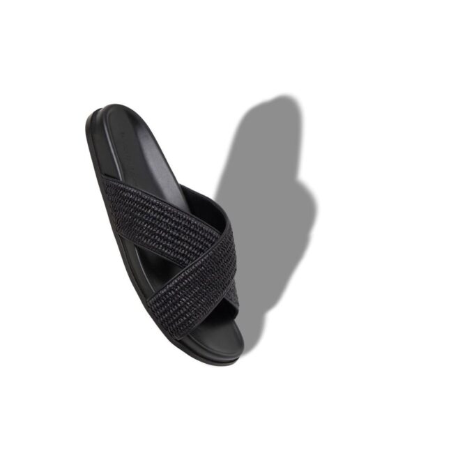 CHILTERN Black Natural Weave Flat Sandals