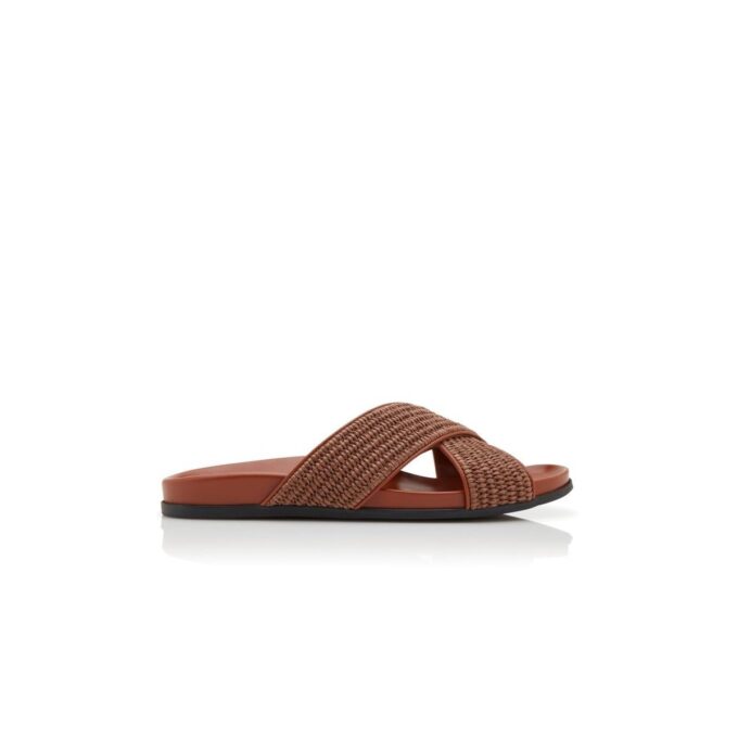 CHILTERN Dark Brown Raffia Flat Sandals