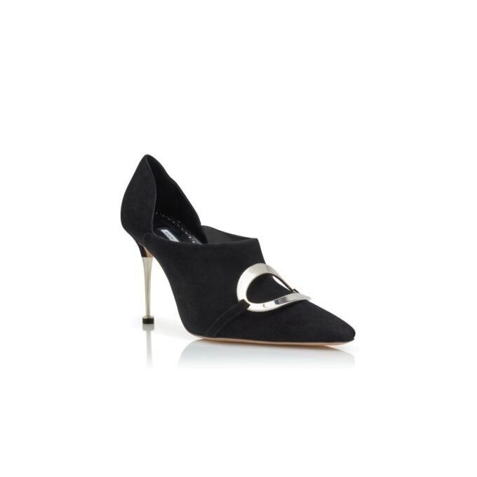 CHUSMI Black Suede Buckle Detail Shoe Booties