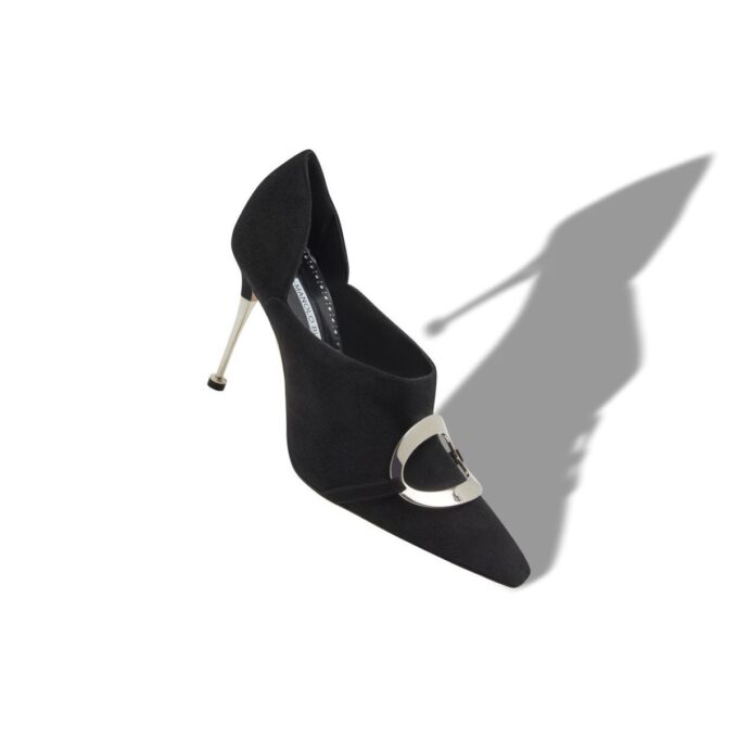 CHUSMI Black Suede Buckle Detail Shoe Booties