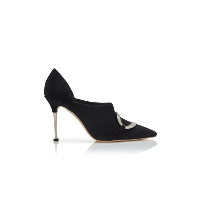 CHUSMI Black Suede Buckle Detail Shoe Booties