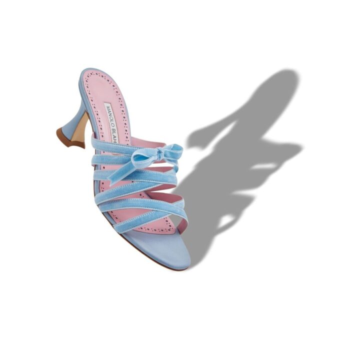 CLEMENTEL Light Blue Silk Criss-Cross Mules