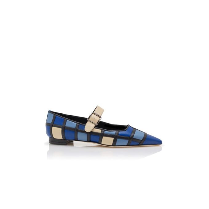 CUCAYA Blue and Cream Nappa Leather Mary Jane Flat Pumps