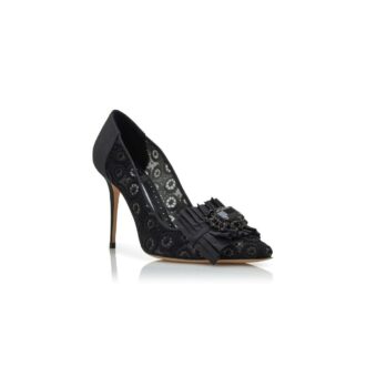 DANCENY Black Lace Jewel Embellished Pumps