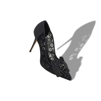 DANCENY Black Lace Jewel Embellished Pumps