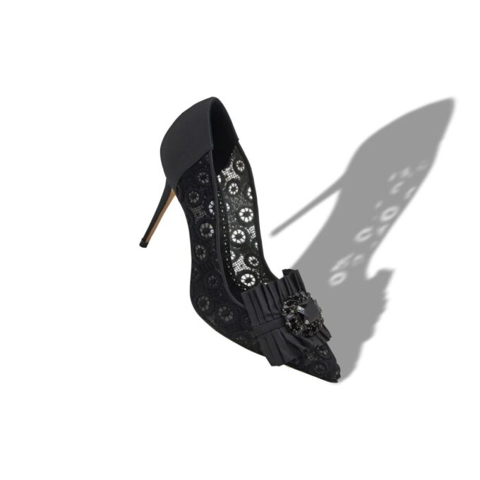 DANCENY Black Lace Jewel Embellished Pumps