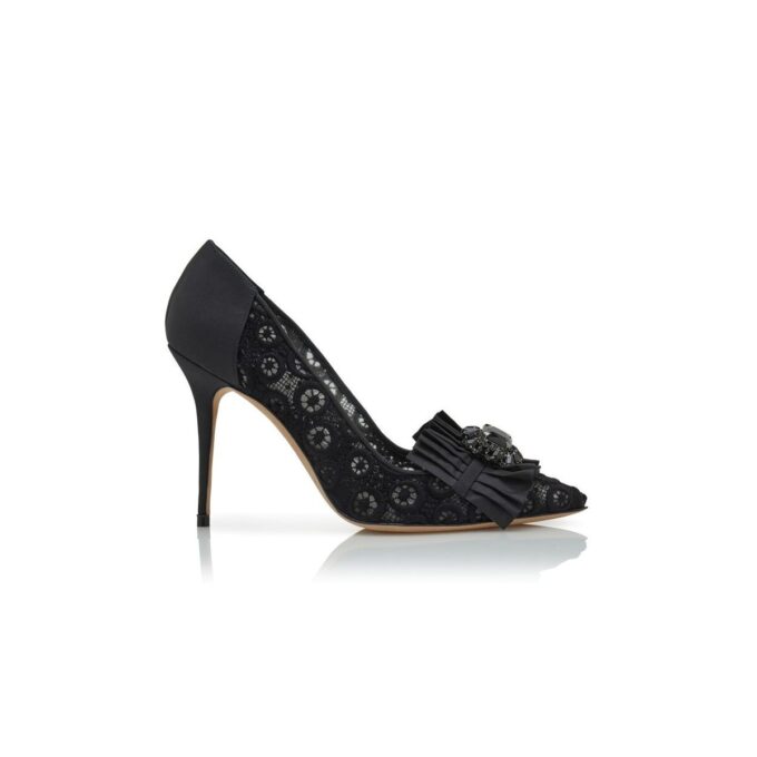 DANCENY Black Lace Jewel Embellished Pumps