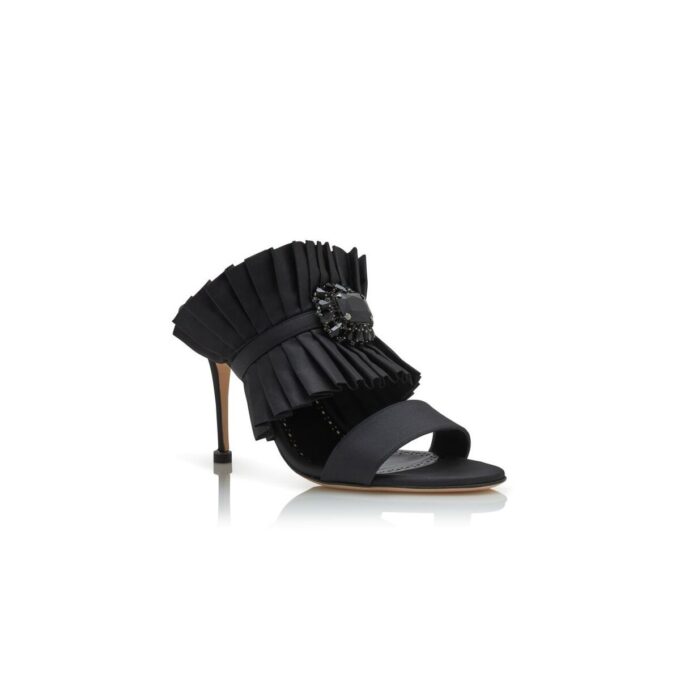 DANTEUIL Black Silk Pleated Detail Mules