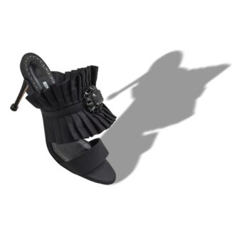 DANTEUIL Black Silk Pleated Detail Mules