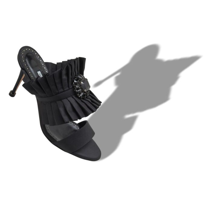 DANTEUIL Black Silk Pleated Detail Mules