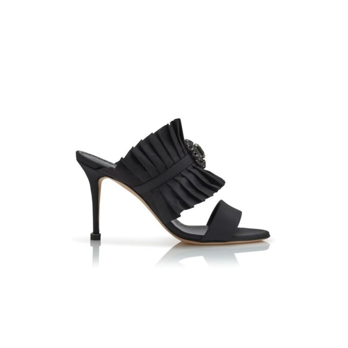DANTEUIL Black Silk Pleated Detail Mules