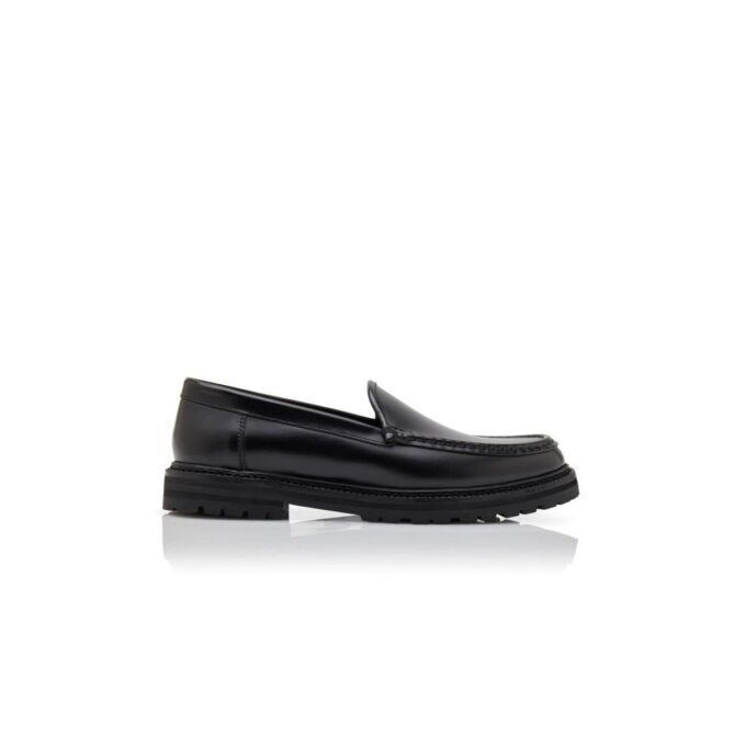 DINERALO Black Calf Leather Loafers