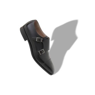 ELDRIDGE Black Calf Leather Monk Strap Shoes