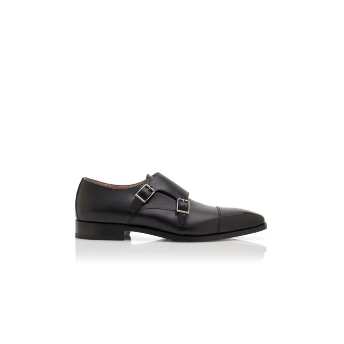 ELDRIDGE Black Calf Leather Monk Strap Shoes