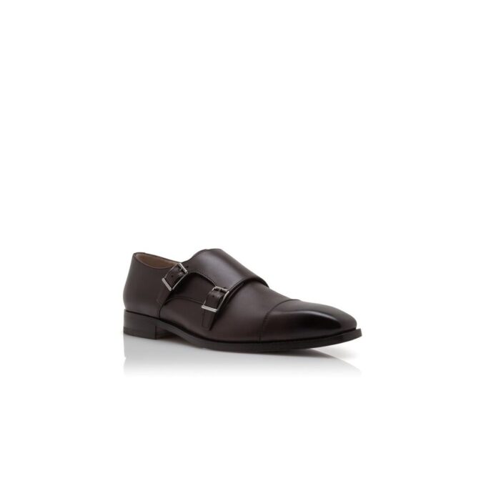ELDRIDGE Dark Brown Calf Leather Monk Strap Shoes