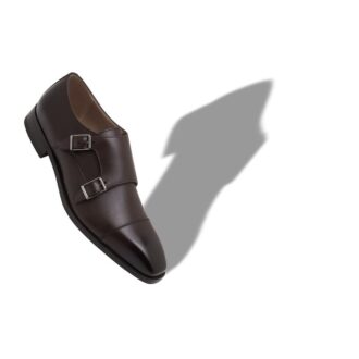 ELDRIDGE Dark Brown Calf Leather Monk Strap Shoes