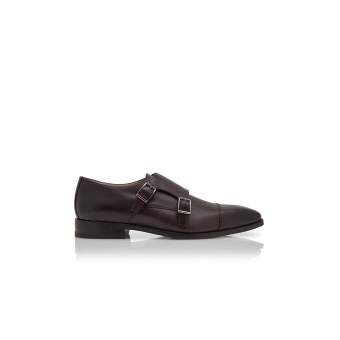 ELDRIDGE Dark Brown Calf Leather Monk Strap Shoes