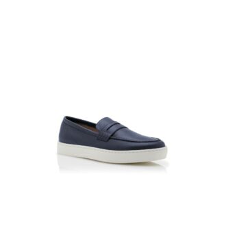 ELLIS Navy Blue Calf Leather Slip-On Loafers