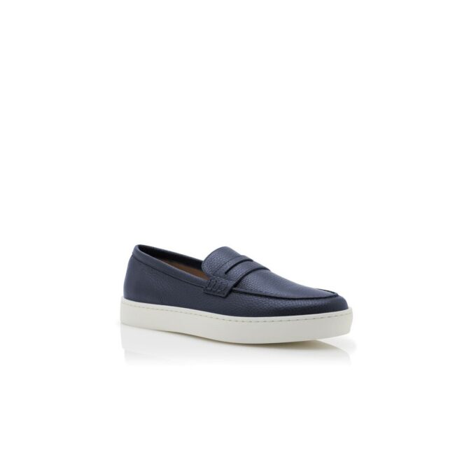 ELLIS Navy Blue Calf Leather Slip-On Loafers