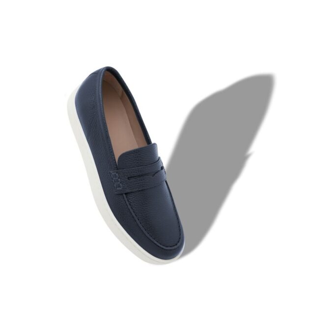ELLIS Navy Blue Calf Leather Slip-On Loafers