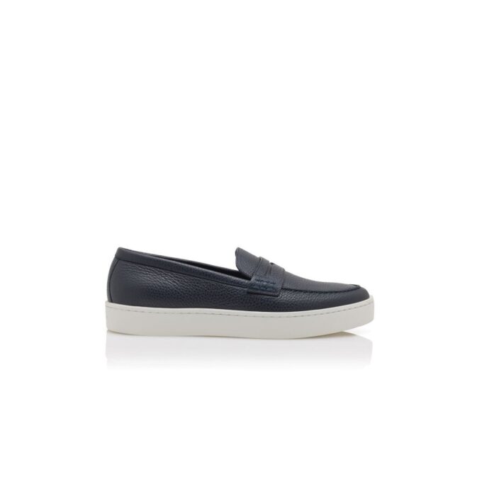 ELLIS Navy Blue Calf Leather Slip-On Loafers