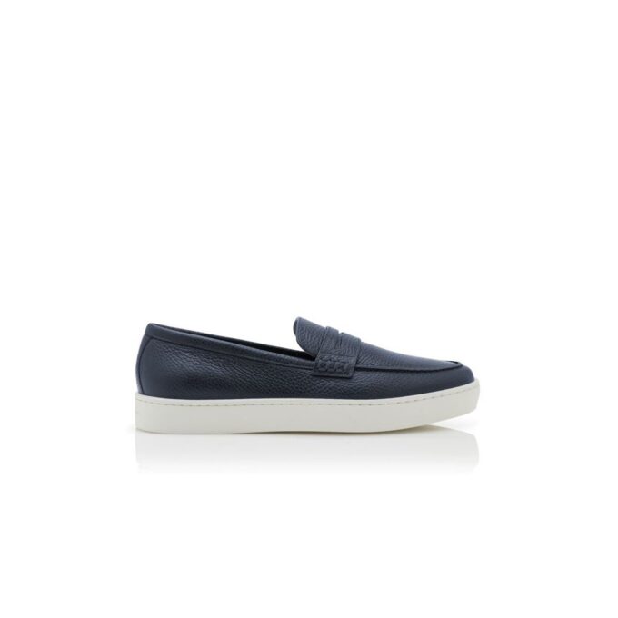 ELLIS Navy Blue Calf Leather Slip-On Loafers