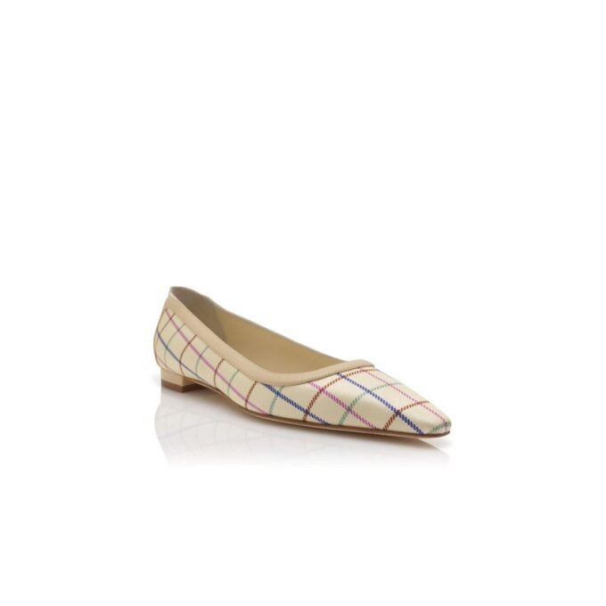 FILOTAS Cream Silk Check Flat Pumps