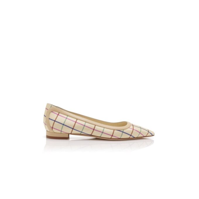 FILOTAS Cream Silk Check Flat Pumps