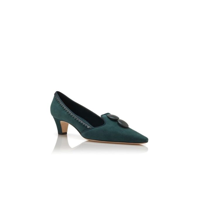 FONTANBLAS Dark Green Suede Button Detail Pumps