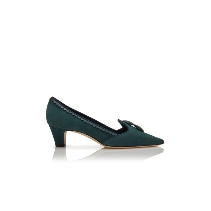 FONTANBLAS Dark Green Suede Button Detail Pumps